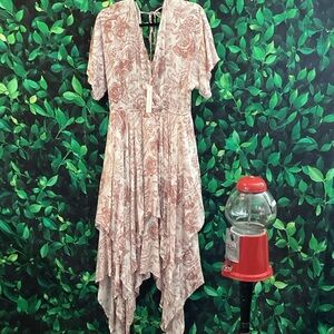 lovestitch Dusty Rose Paisley Asymmetrical Handkerchief Hem Dress